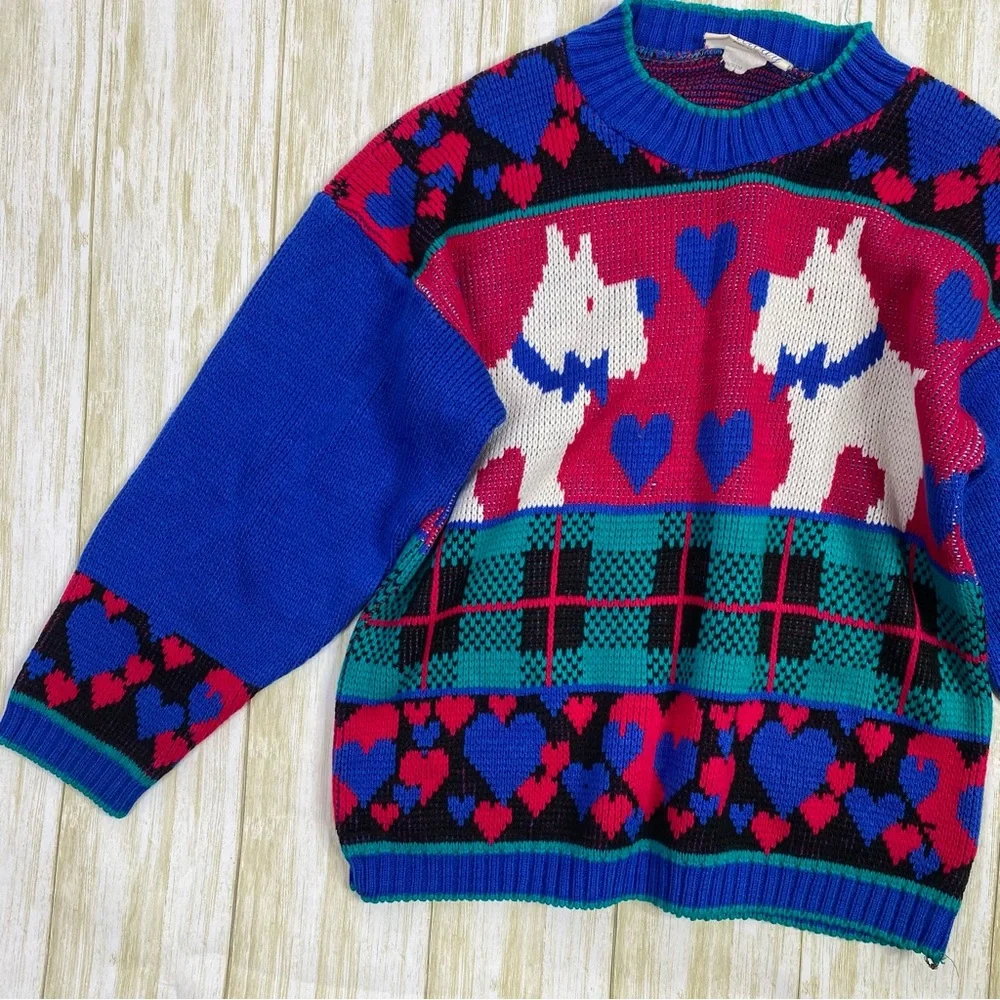 Vintage Melody Creations Multi Color Knit Scottie Dog Pullover Sweater